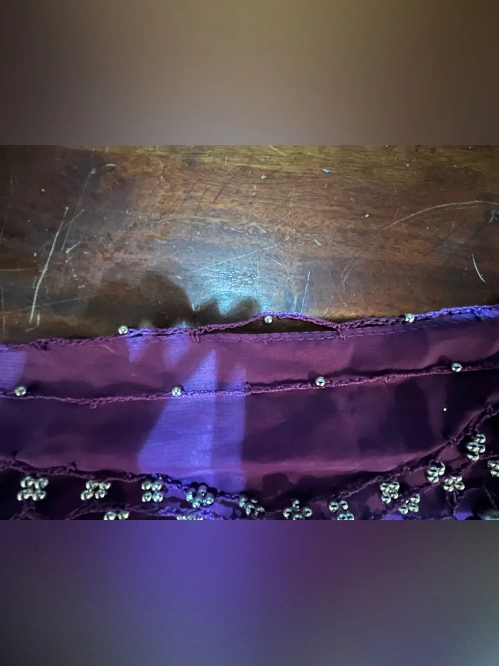 Purple Chiffon Belly Dance Hip Scarf Wrap Belt with Shimmering Silver Coins